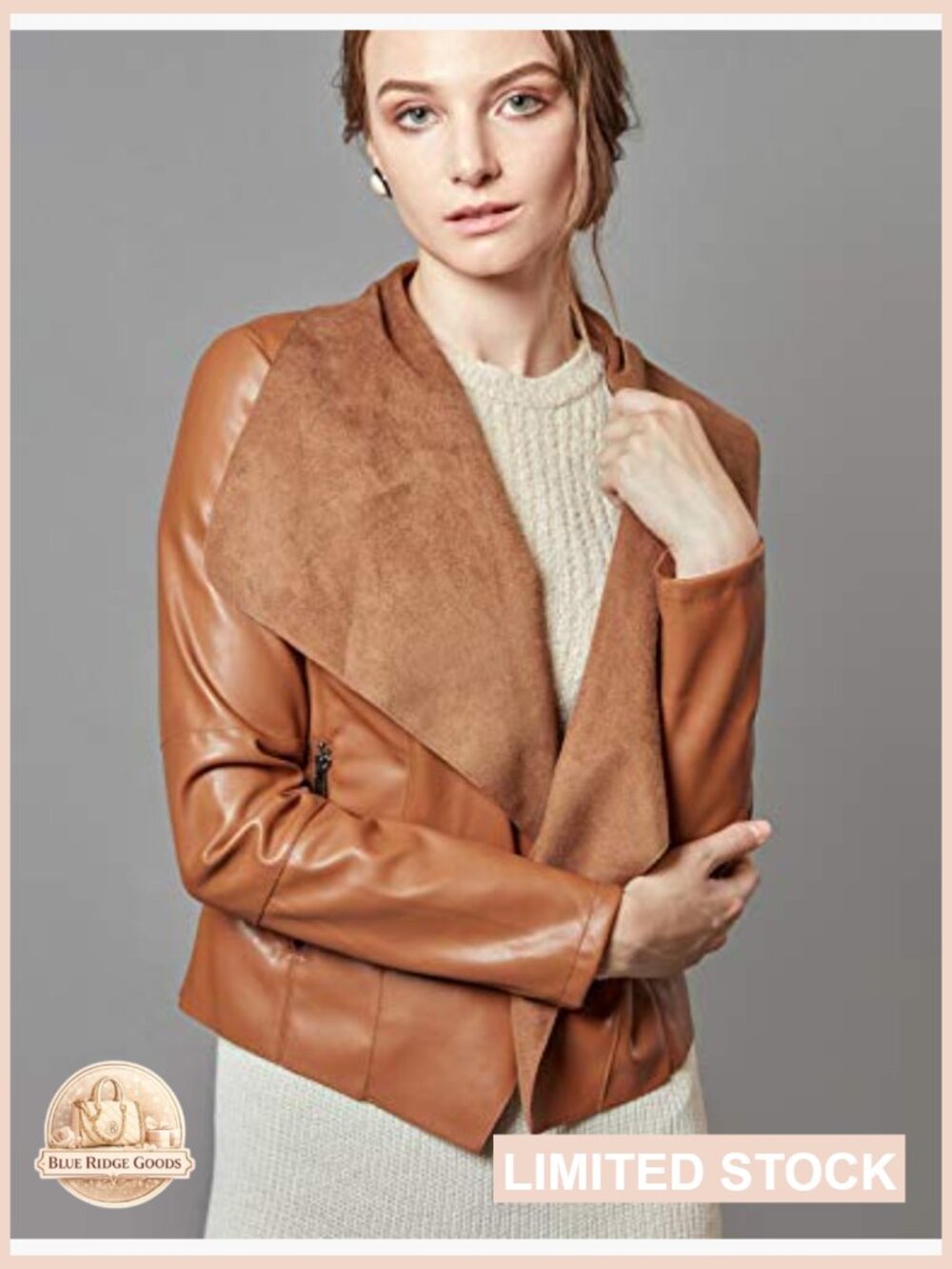 Faux Leather Blazer Jacket Slim Fit Open Front Lapel Chic Modern Style - Picture 3 of 7